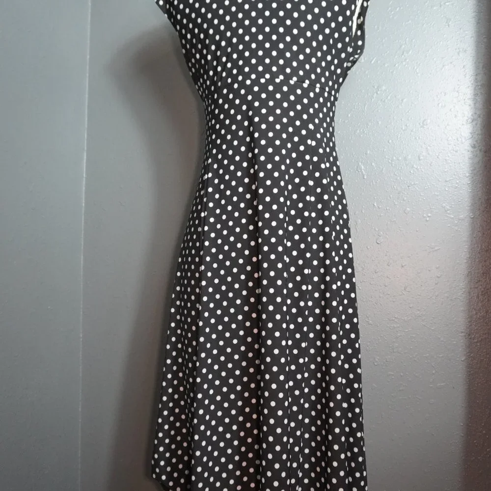 Chaps Womens Black White Polka Dot Midi Short Sleeve V Neck Dress Size Small - Picture 4 of 7
